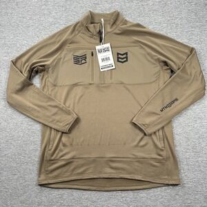 MTN OPS Pullover Mens XL Brown 1/4 Zip Geo 205 Grid Fleece Brush Sunrun Logo NEW